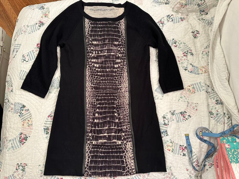 VINTAGE NINETIES 90's MAGASCHONI BLACK & REPTILE PRINT WOOL BLEND SWEATER DRESS